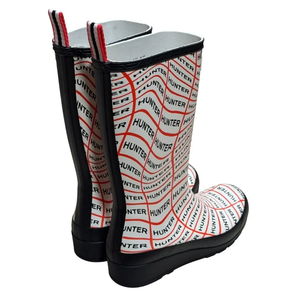 Hunter WFT2065RMA Play Boot Tall Sonic Logo Print Rain Boots White/Red US 6
